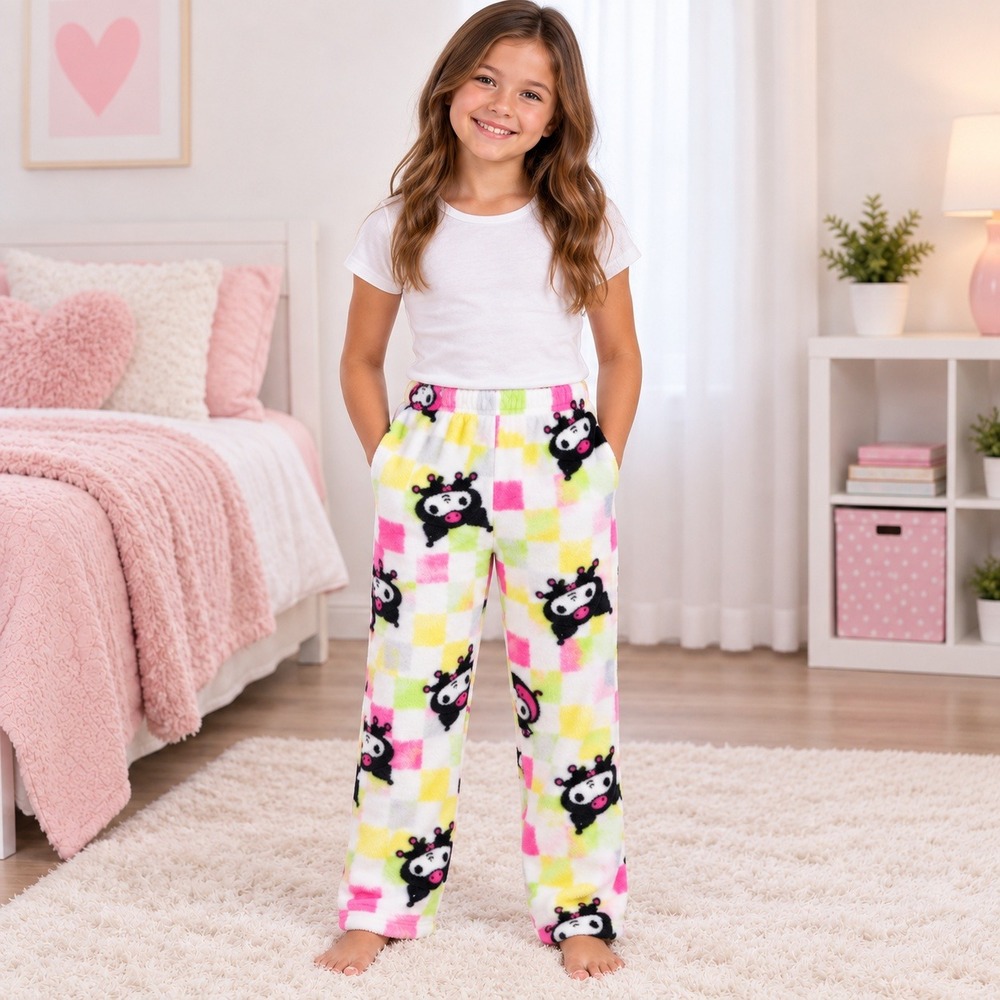 Sanrio Pajama Pants Girls Size 10 Multi Color Hello Kitty Kuromi Plush Fleece
